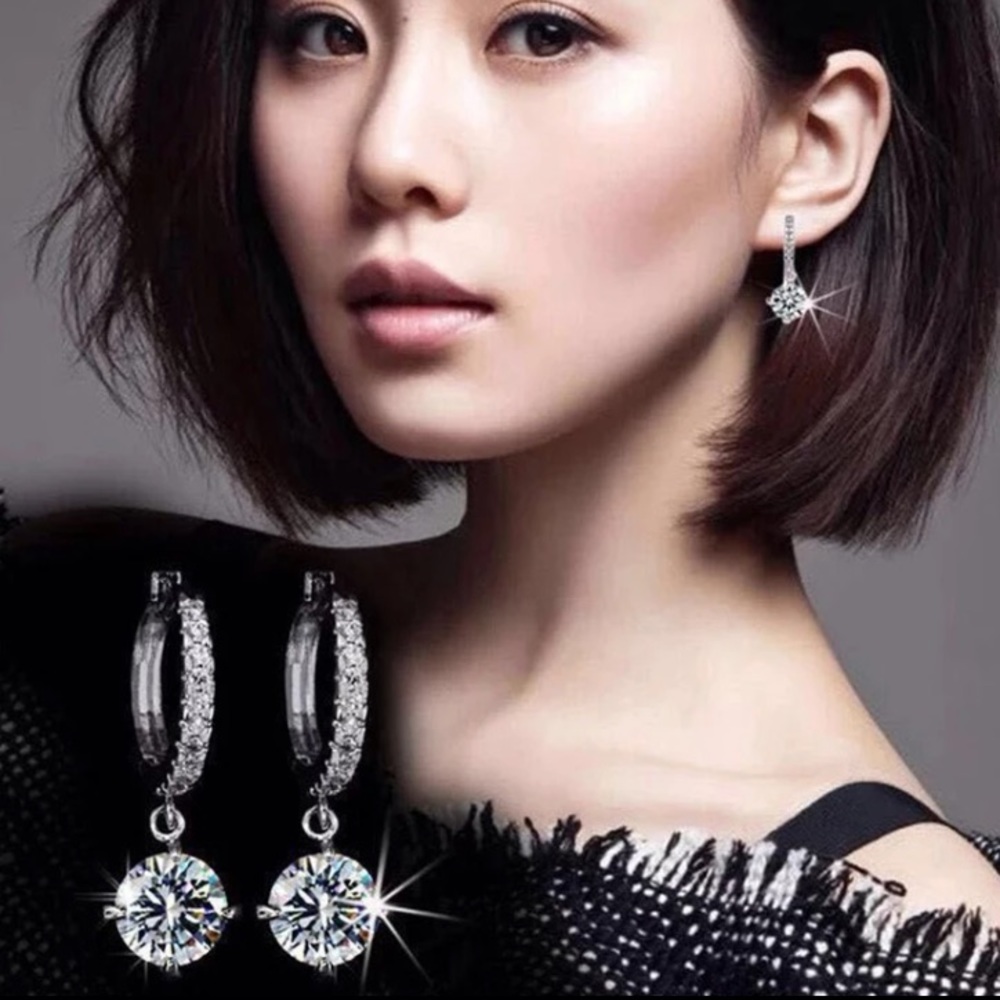 925 Silver Zircon Diamond Earrings - Picture 7 of 16